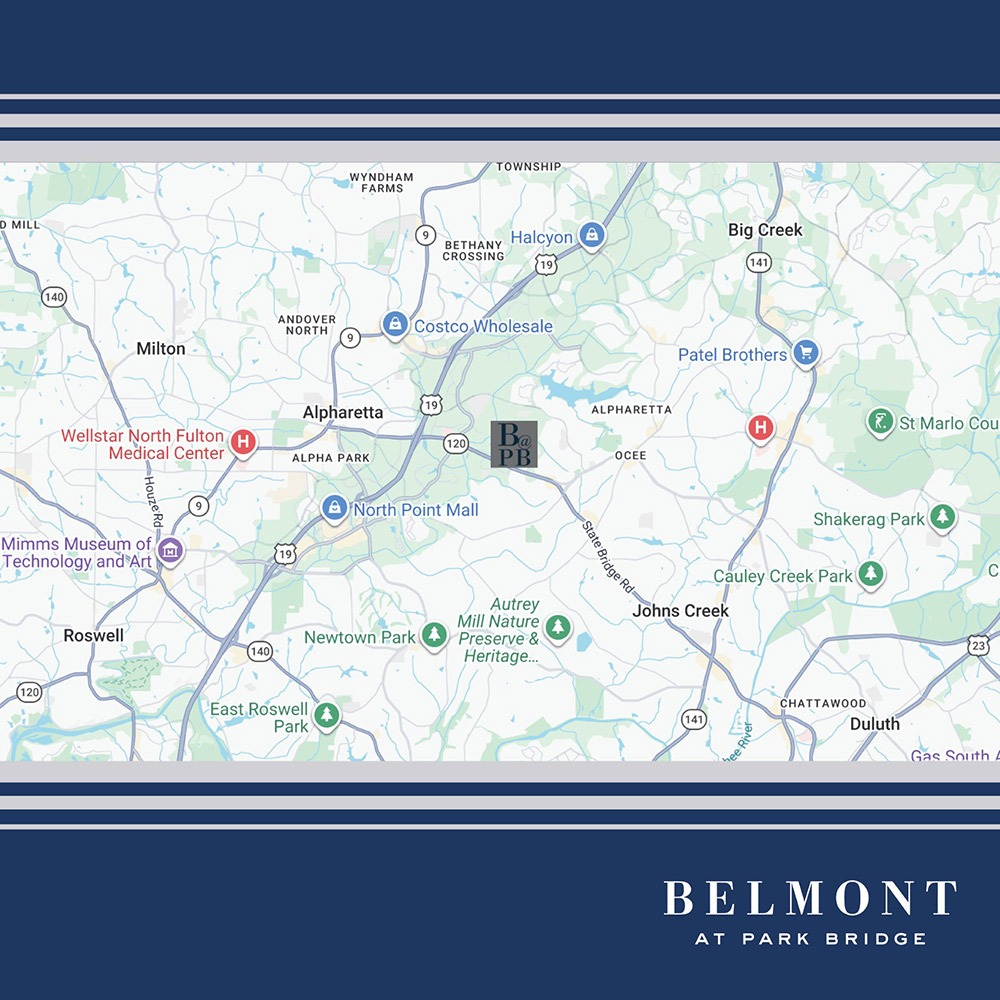 Located near everything in Alpharetta, Belmont Park Bridge Apartments, Alpharetta
